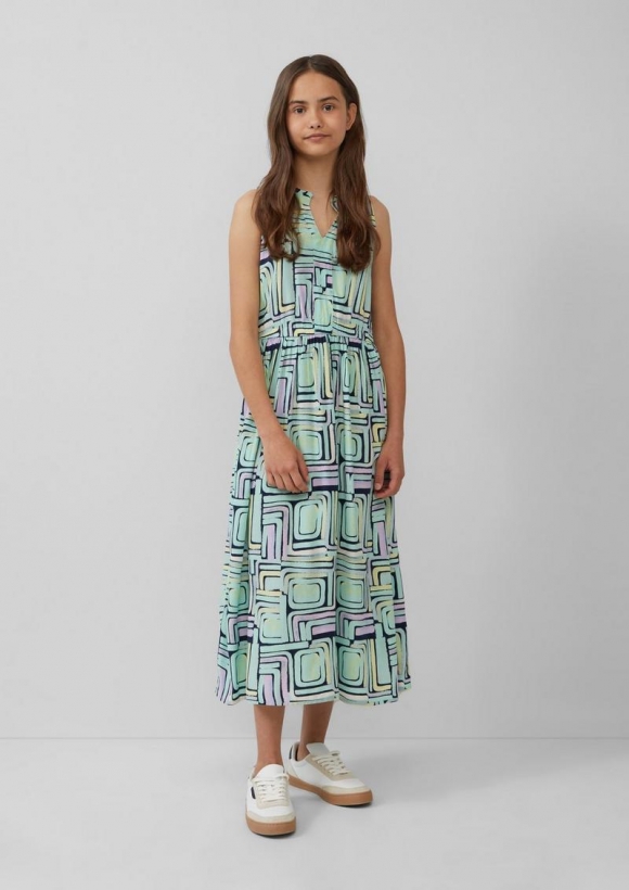 s.Oliver Midikleid aus Viskose mit Rüschenkragen - navy