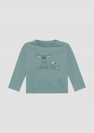 s.Oliver Langarmshirt mit Print und Stickerei - türkisblau