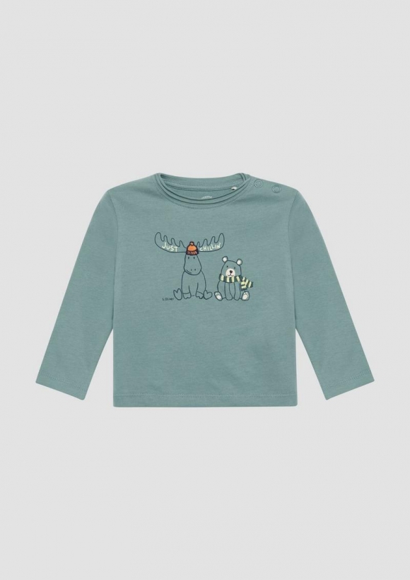 s.Oliver Langarmshirt mit Print und Stickerei - türkisblau