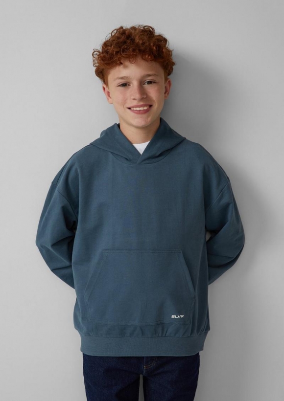 s.Oliver Unisex Oversized-Hoodie mit Kängurutaschen und Schrift-Print - royalblau