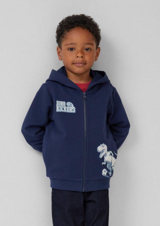s.Oliver Kapuzen-Sweatjacke aus Baumwollmix mit Print-Detail - tiefblau