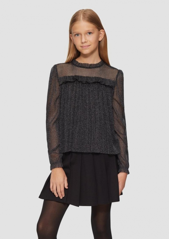 s.Oliver Ausgestellte Bluse aus glitzerndem Mesh - schwarz