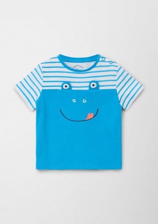 s.Oliver Baumwollshirt mit Frosch-Artwork - azurblau