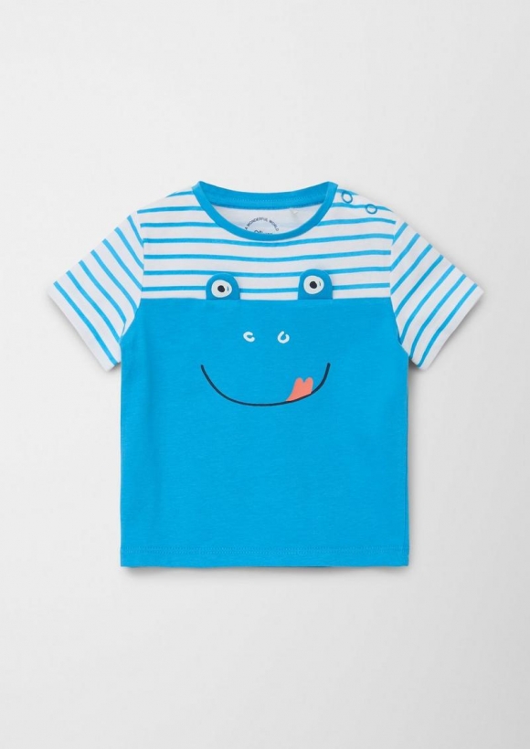 s.Oliver Baumwollshirt mit Frosch-Artwork - azurblau