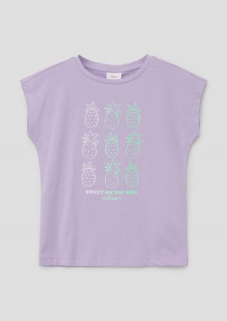 s.Oliver T-Shirt mit überschnittenen Schultern und Frontprint - lavendel