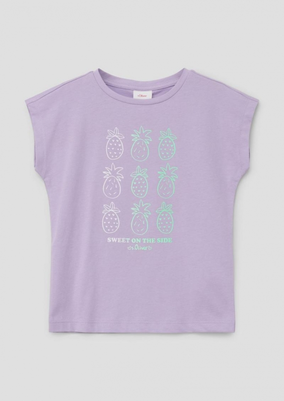 s.Oliver T-Shirt mit überschnittenen Schultern und Frontprint - lavendel