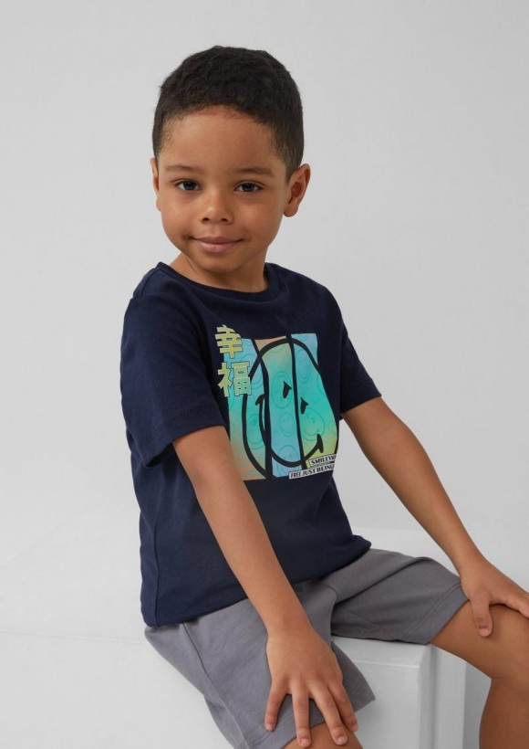 s.Oliver Baumwoll-T-Shirt mit Smiley®-Print - navy