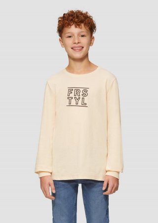 s.Oliver Langarmshirt mit gummiertem Frontprint - helles sand