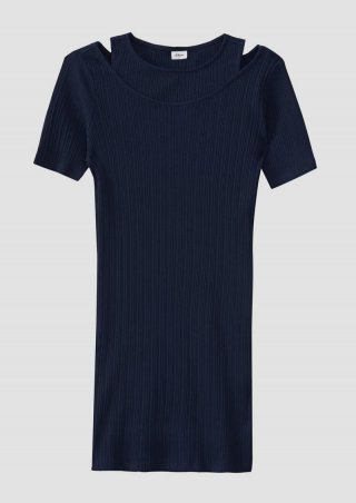 s.Oliver Slim-Fit-Kleid aus Rippware in 2-in-1-Optik - navy