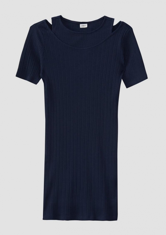 s.Oliver Slim-Fit-Kleid aus Rippware in 2-in-1-Optik - navy