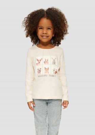 s.Oliver Longsleeve mit Frontprint und Raffung - helles sand