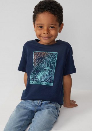 s.Oliver Jersey-T-Shirt mit Kontrastnähten und Frontprint - navy