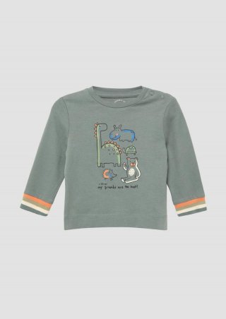s.Oliver Longsleeve mit Frontprint und Multicolour-Bündchen - schiefergrau