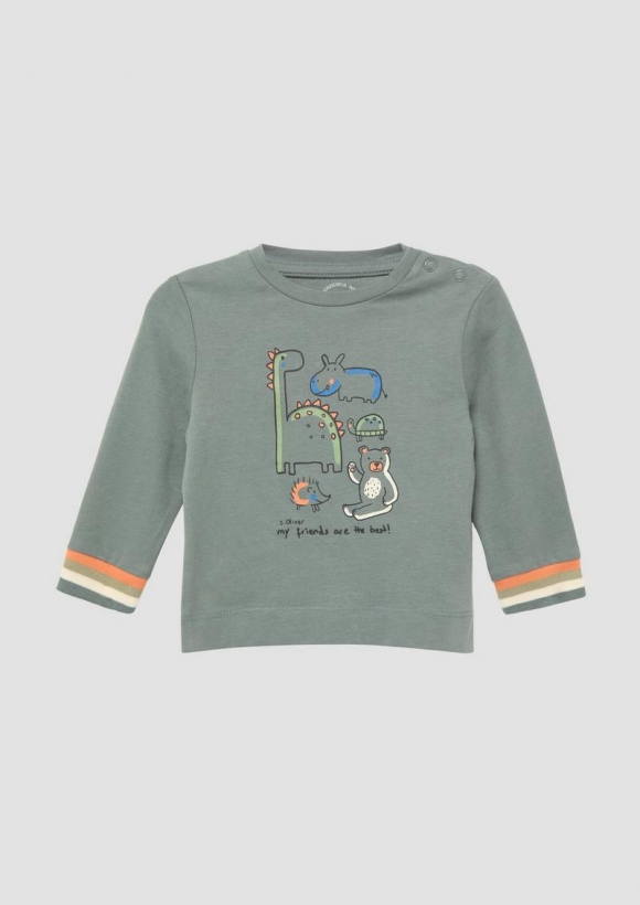 s.Oliver Longsleeve mit Frontprint und Multicolour-Bündchen - schiefergrau