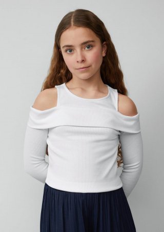 s.Oliver Enges Shirt aus Rippware mit Off-Shoulder-Ausschnitt - weiß