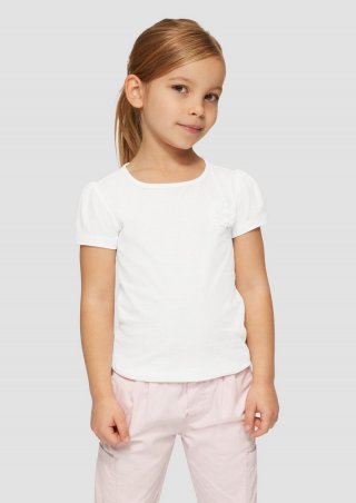s.Oliver T-Shirt mit Puffärmeln und Blumenapplikation - weiß