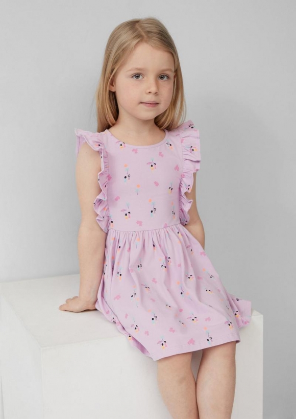 s.Oliver Kurzes Kleid mit All-over-Print und Volantärmeln - flieder