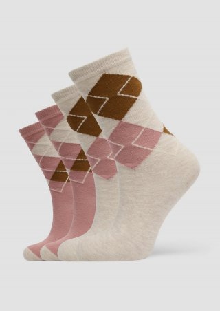 s.Oliver Langschaftsocken im 4er-Pack mit Rautenmuster - papaya