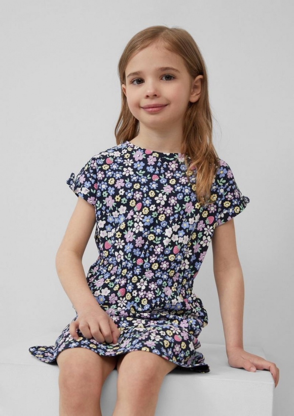 s.Oliver Kurzes Kleid mit All-over-Print und Raffung - navy