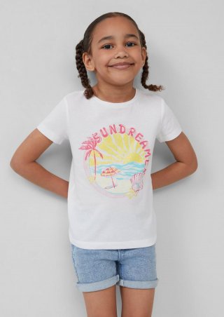 s.Oliver T-Shirt im Loose Fit mit Glitzerprint - weiß