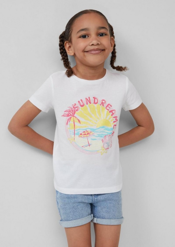 s.Oliver T-Shirt im Loose Fit mit Glitzerprint - weiß