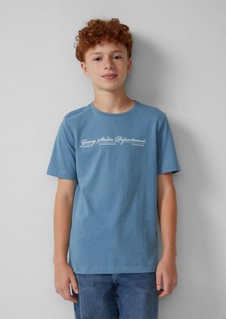 s.Oliver Baumwoll-T-Shirt mit Schriftprint - hellblau