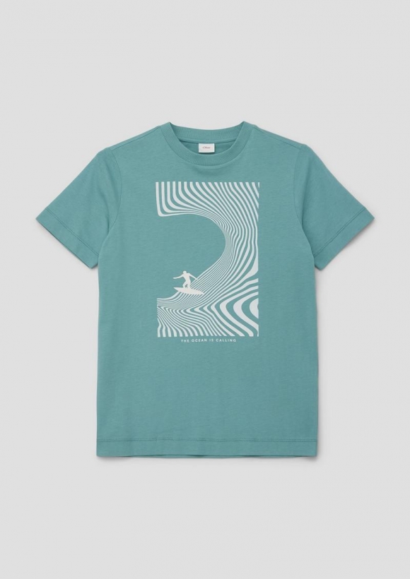 s.Oliver Baumwollshirt mit Frontprint - helles petrol