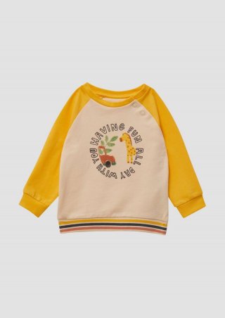s.Oliver Leichtes Sweatshirt aus Baumwollstretch mit Print-Details - hellgelb