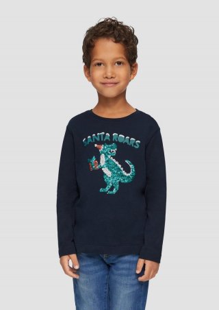 s.Oliver Longsleeve mit Pailletten-Weihnachtsmotiv - navy
