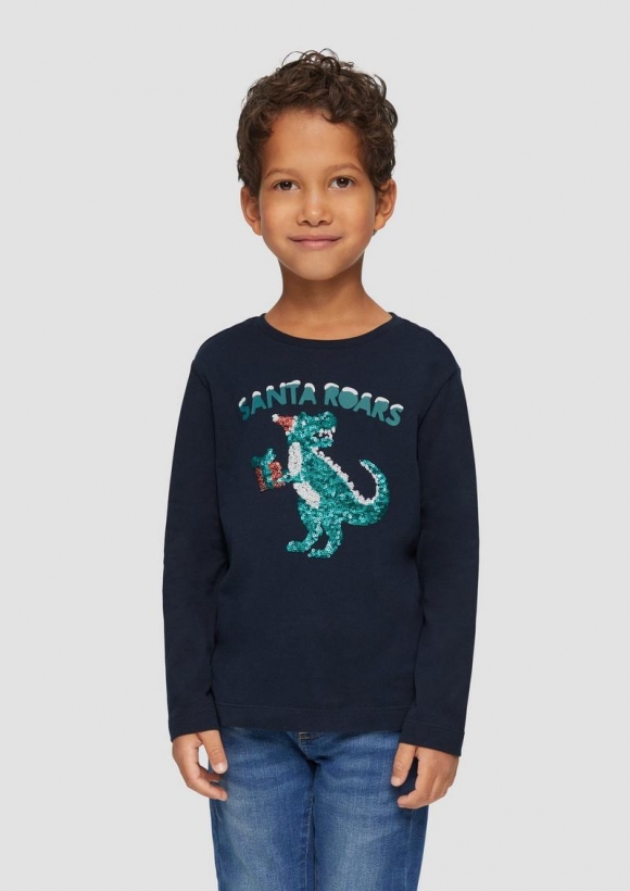 s.Oliver Longsleeve mit Pailletten-Weihnachtsmotiv - navy
