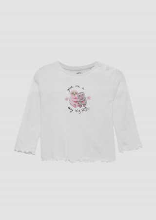s.Oliver Baumwoll-Longsleeve mit Frontprint und Rollsaum - ecru