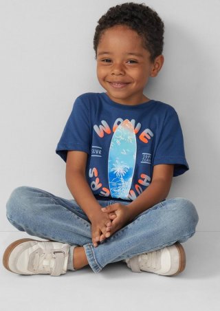 s.Oliver T-Shirt aus Baumwolle mit gummiertem Frontprint - dunkelblau