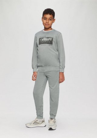 s.Oliver Gewaschene Jogginghose mit Print-Details - taubengrau