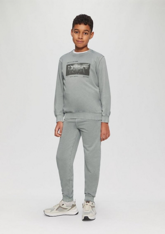 s.Oliver Gewaschene Jogginghose mit Print-Details - taubengrau