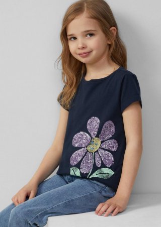 s.Oliver Ausgestelltes T-Shirt mit Frontprint und Pailletten - navy
