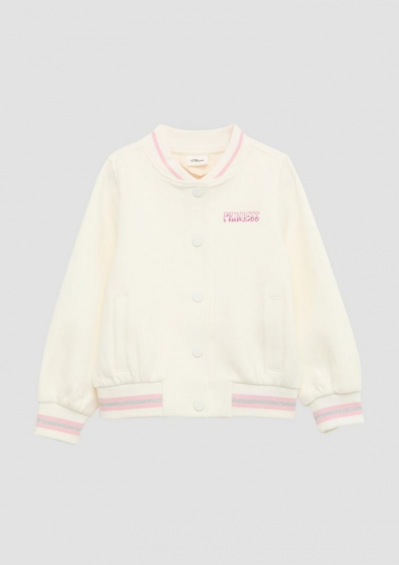 s.Oliver Sweatjacke im College-Stil mit Print- und Glitzerdetails - wollweiß