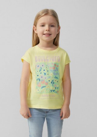 s.Oliver T-Shirt mit Glitzerprint in V-Shape - helles zitrone