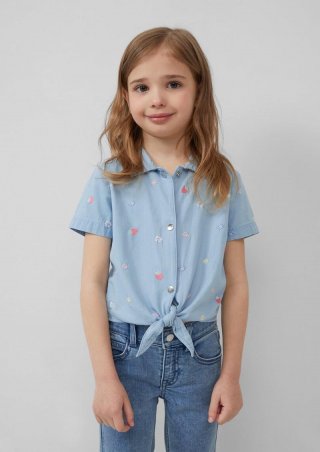 s.Oliver Gewaschene Bluse aus Denim mit All-over-Stickerei - blau