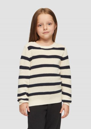 s.Oliver Geringelter Strickpullover aus Baumwollmix - helles sand