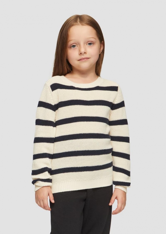 s.Oliver Geringelter Strickpullover aus Baumwollmix - helles sand