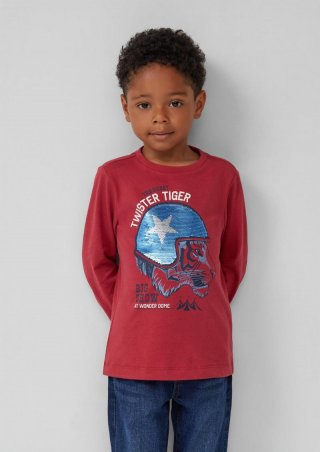 s.Oliver Longsleeve aus Baumwolle mit Print und Wendepailletten - korallrot