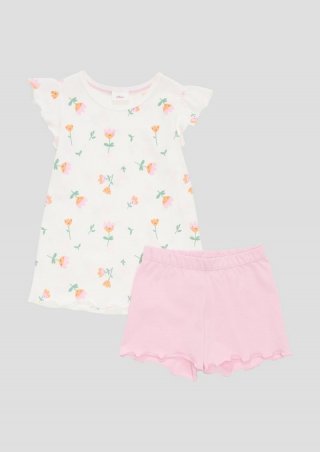 s.Oliver Kurzes Pyjama-Set mit Rollsaum - rosa