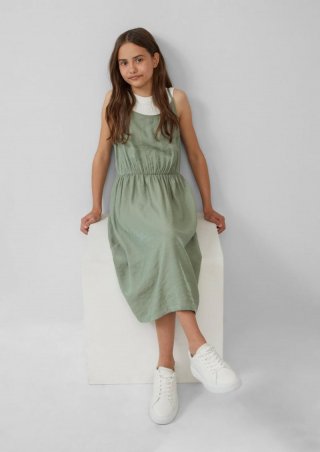 s.Oliver Glänzendes Spaghettiträger-Kleid aus Viskosemix mit elastischer Taille - grün