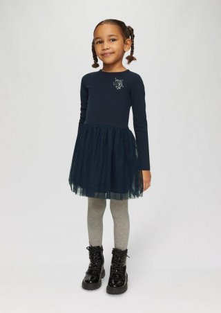 s.Oliver Jersey-Kleid mit Tüllrock und Glitzer-Print - navy