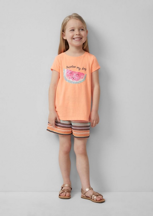 s.Oliver Wide-Leg-Shorts mit gestrickten Streifen und Jerseyfutter - mehrfarbig
