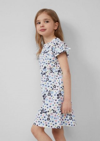 s.Oliver Kurzes Kleid mit All-over-Print und Raffung - weiß