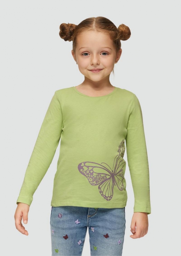 s.Oliver Langarmshirt mit Glitzerprint - bambusgrün