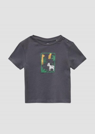s.Oliver Weiches Jersey-Shirt mit Druckknöpfen und Frontprint - schiefergrau