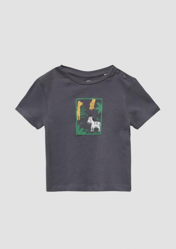s.Oliver Weiches Jersey-Shirt mit Druckknöpfen und Frontprint - schiefergrau