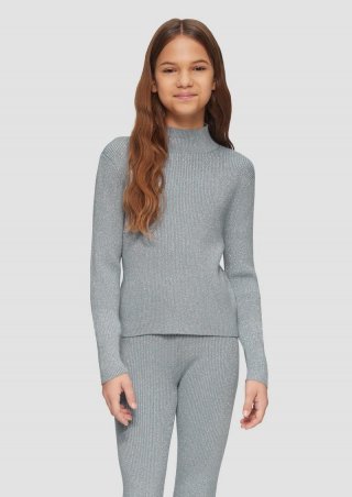 s.Oliver Strickpullover mit Metallic-Effekt und Stehkragen - blassblau